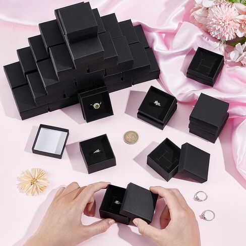 100PCS Ring Box Bulk Kraft Jewelry Gift Boxes 2’’ × 2’’ × 1.2’’ Small Earring Packing Boxes Square Cardboard Jewelry Box with Foam for Selling Weddings Valentine Birthday Business (Black) in Kuwait