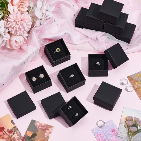 100PCS Ring Box Bulk Kraft Jewelry Gift Boxes 2’’ × 2’’ × 1.2’’ Small Earring Packing Boxes Square Cardboard Jewelry Box with Foam for Selling Weddings Valentine Birthday Business (Black) in Kuwait