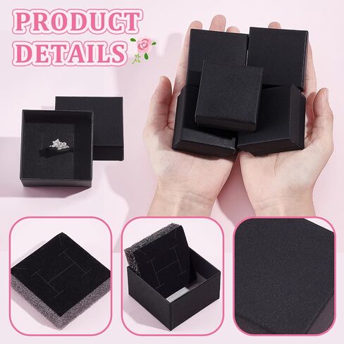 100PCS Ring Box Bulk Kraft Jewelry Gift Boxes 2’’ × 2’’ × 1.2’’ Small Earring Packing Boxes Square Cardboard Jewelry Box with Foam for Selling Weddings Valentine Birthday Business (Black) in Kuwait
