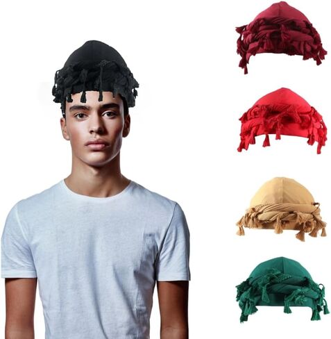 4 Pcs Turban for Men,Vintage Twist Durag Scarf Head Wraps,Velvet Halo Turban for Men,Turban Beanie Hat (Medium,Style B) in Saudi Arabia