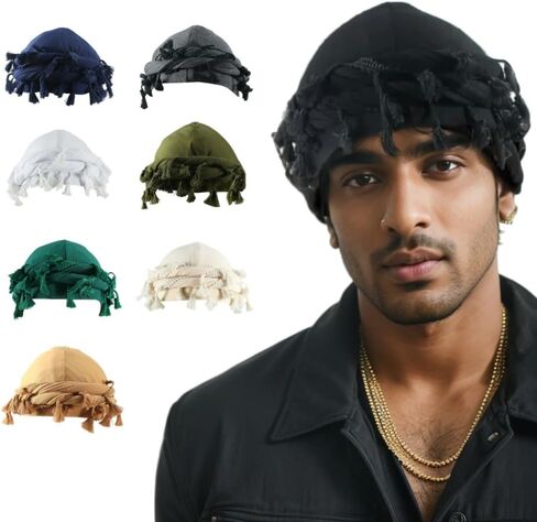 4 Pcs Turban for Men,Vintage Twist Durag Scarf Head Wraps,Velvet Halo Turban for Men,Turban Beanie Hat (Medium,Style B) in Saudi Arabia