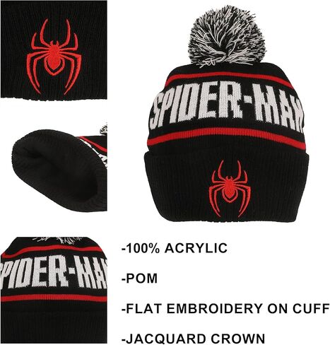 Bioworld Spider-Man Logo & Name Text Black Cuff Beanie in Kuwait