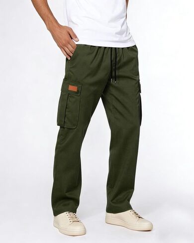 Men’s Casual Cargo Pants Loose Fit Multi-Pocket Work Trousers in Saudi Arabia
