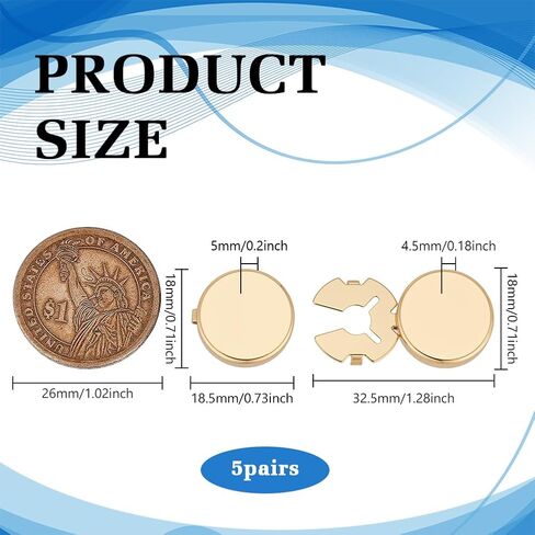 FINGERINSPIRE 5 Pairs Button Covers for Men's Shirts 18MM/0.71 Inch Brass Cuff Buttons Light Gold Cuffs Button Cover Brass Cufflinks for Men's Business or Formal Shirts Apparel Accessories in Saudi Arabia