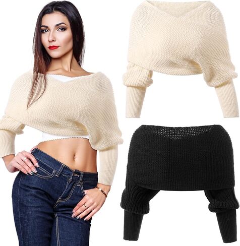 Geyoga 2 Pcs Scarf with Sleeves for Women Knitted Wrap Sweater Scarf with Sleeves Shrugs for Women Wrap Shawl () in Saudi Arabia