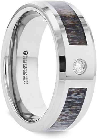 Roy Rose Jewelry Mens Tungsten Carbide Ombre Deer Antler Inlay Diamond Wedding Ring - Polished Beveled Edges Comfort Fit - 8mm Wide - Style Name: Colton in Saudi Arabia