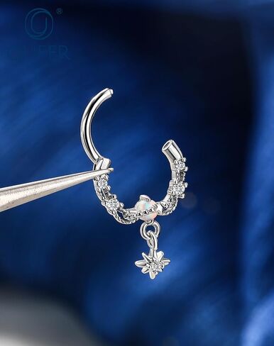 OUFER 16g Octagram Septum Rings, White Opal Septum Jewelry, Clear CZ Hinged Segment Clicker, 316L Surgical Steel Nose Rings Hoops, Helix Daith Tragus Conch Piercing Jewelry for Women Men in Saudi Arabia