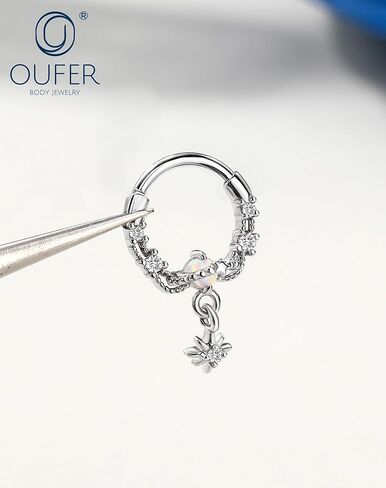 OUFER 16g Octagram Septum Rings, White Opal Septum Jewelry, Clear CZ Hinged Segment Clicker, 316L Surgical Steel Nose Rings Hoops, Helix Daith Tragus Conch Piercing Jewelry for Women Men in Saudi Arabia