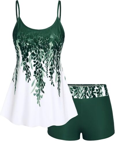 Rosegal Women Plus Size Two Piece Modest Tankini Swimsuit Floral Ombre Boyleg Padded Tankini in Saudi Arabia