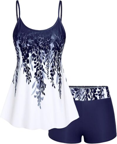 Rosegal Women Plus Size Two Piece Modest Tankini Swimsuit Floral Ombre Boyleg Padded Tankini in Saudi Arabia