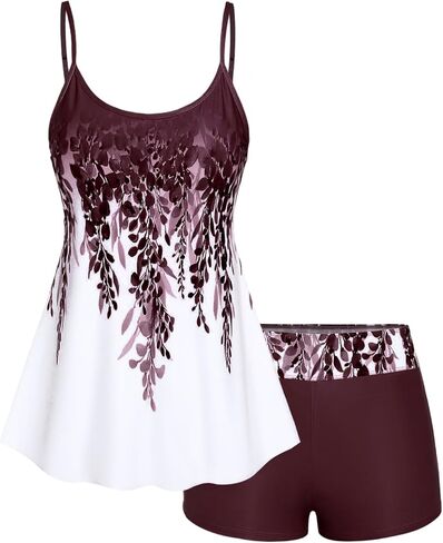 Rosegal Women Plus Size Two Piece Modest Tankini Swimsuit Floral Ombre Boyleg Padded Tankini in Saudi Arabia