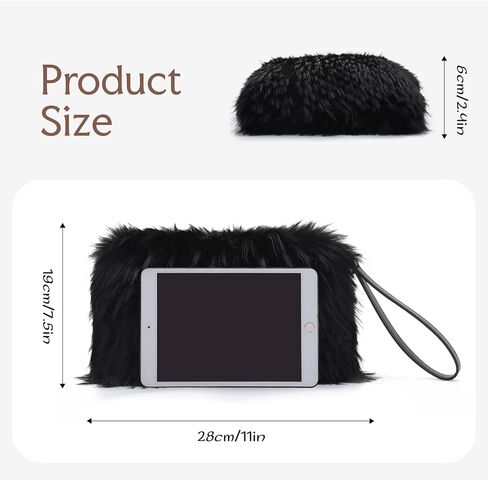 Oweisong Faux Fur Purse for Women Formal Furry Evening Clutch Plush Fluffy Shoulder Bag Wristlet Handbag in Saudi Arabia