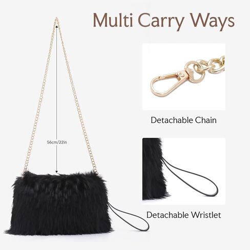 Oweisong Faux Fur Purse for Women Formal Furry Evening Clutch Plush Fluffy Shoulder Bag Wristlet Handbag in Saudi Arabia