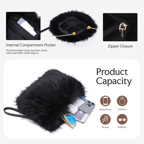 Oweisong Faux Fur Purse for Women Formal Furry Evening Clutch Plush Fluffy Shoulder Bag Wristlet Handbag in Saudi Arabia