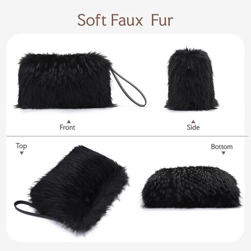 Oweisong Faux Fur Purse for Women Formal Furry Evening Clutch Plush Fluffy Shoulder Bag Wristlet Handbag in Saudi Arabia