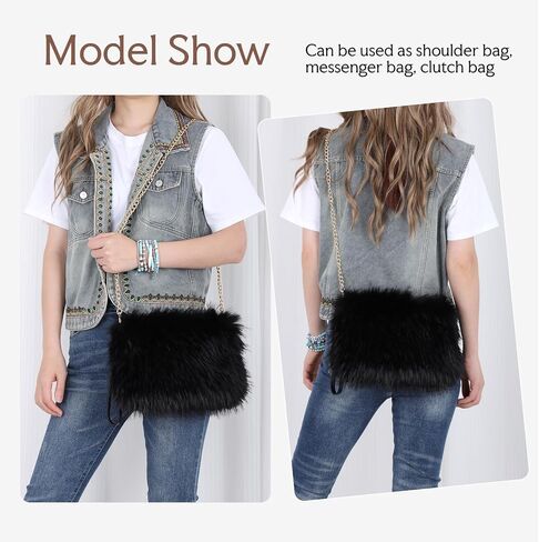 Oweisong Faux Fur Purse for Women Formal Furry Evening Clutch Plush Fluffy Shoulder Bag Wristlet Handbag in Saudi Arabia