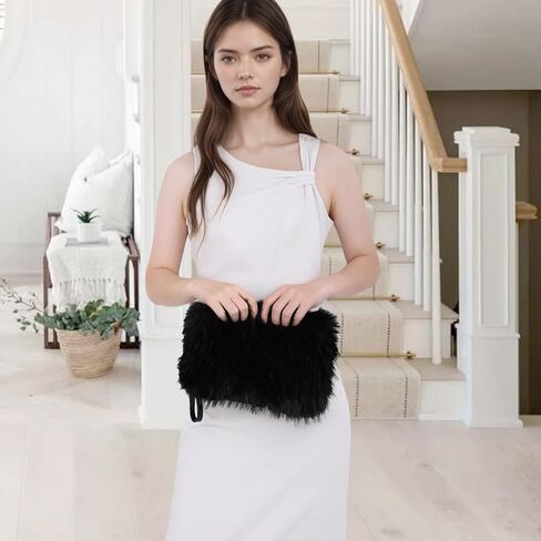 Oweisong Faux Fur Purse for Women Formal Furry Evening Clutch Plush Fluffy Shoulder Bag Wristlet Handbag in Saudi Arabia