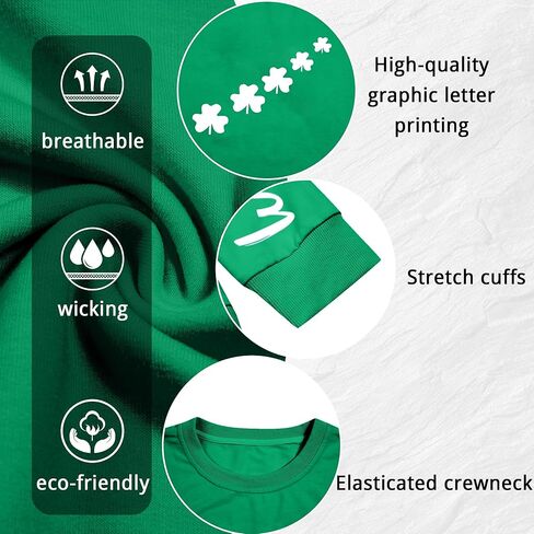 سويت شيرت عيد القديس باتريك للسيدات بأكمام طويلة من Lucky Shamrock سترة أيرلندية برسيم كاجوال برسومات صوفية in Kuwait