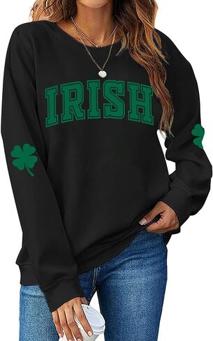 St. Patrick's Day Sweatshirt for Women Lucky Shamrock Long Sleeve Sweater Irish Clover Casual Graphic Pullover Tops in Saudi Arabia