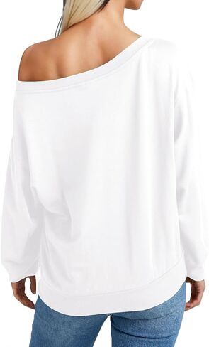 Dressmine Womens USA Off Shoulder Sweatshirts Casual Long Sleeve Patriotic Shirts American Flag Sweater Knit Pullover Tops in Saudi Arabia