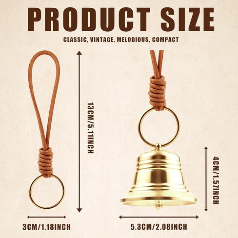 1 Pack Vintage Brass Hanging Bell, Small Hanging Bell for Door Knob, Brass Bell for Home, Christmas & Garden Decor with Leather Rope in Saudi Arabia