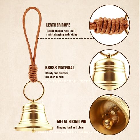 1 Pack Vintage Brass Hanging Bell, Small Hanging Bell for Door Knob, Brass Bell for Home, Christmas & Garden Decor with Leather Rope in Saudi Arabia