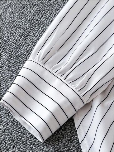 SweatyRocks Women's Oversized Striped Button Down Shirts Dressy Collared Bishop Long Sleeve Belted Blouses in Saudi Arabia