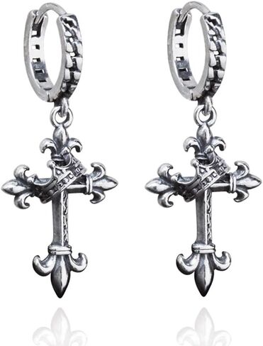 men's cross earrings with crown - vintage crucifix pendant for men, jesus cross earrings in Saudi Arabia