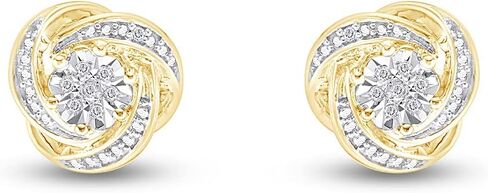 1/20 Carat Round Cut Natural White Diamond Swirl Stud Earrings In 14K Gold Over Sterling Silver (0.05 Cttw, I2-I3 Clarity) in Saudi Arabia