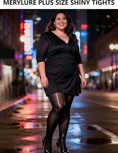 MERYLURE Plus Size Shiny Tights for Women Shimmer Sheer Silk Oil Pantyhose High Waist Sexy Glitter Stockings in Saudi Arabia