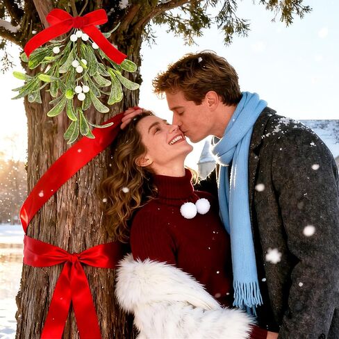 Mistletoe Christmas Decor, Artificial Fake Hanging Mistletoe Picks with Velvet Bow Berries,Like Real Christmas Kissing Ball Ornaments for Kitchen Doorway Tree Decorations (White) (1) in Saudi Arabia
