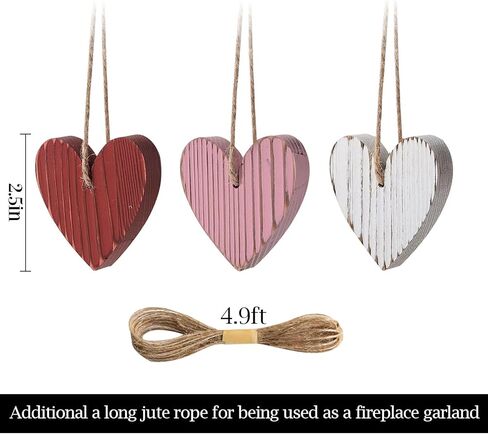 Valentines Day Tree Decorations: 12pcs Vintage Red Pink White Wood Heart Tree Ornaments, Distressed Wooden Rustic Love Heart, Valentines Day Decor for Home Office Wedding in Saudi Arabia