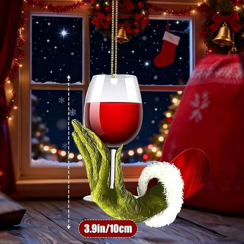 Funny Wine Cup Christmas Ornaments, 2D Acrylic Green Ornaments Tree Hanging Decorations for Wine Lovers, 2025 Unique Christmas Party Favors for Home Office Festive Decor in Saudi Arabia