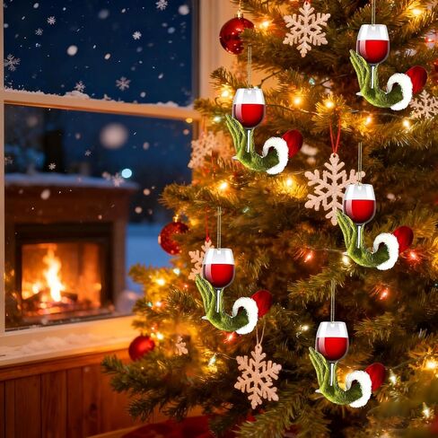 Funny Wine Cup Christmas Ornaments, 2D Acrylic Green Ornaments Tree Hanging Decorations for Wine Lovers, 2025 Unique Christmas Party Favors for Home Office Festive Decor in Saudi Arabia