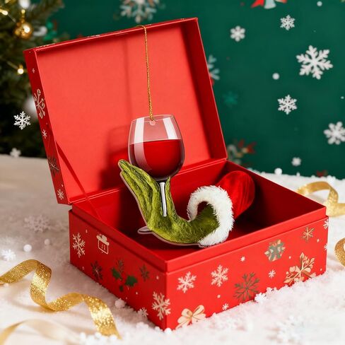 Funny Wine Cup Christmas Ornaments, 2D Acrylic Green Ornaments Tree Hanging Decorations for Wine Lovers, 2025 Unique Christmas Party Favors for Home Office Festive Decor in Saudi Arabia