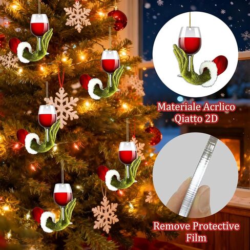 Funny Wine Cup Christmas Ornaments, 2D Acrylic Green Ornaments Tree Hanging Decorations for Wine Lovers, 2025 Unique Christmas Party Favors for Home Office Festive Decor in Saudi Arabia