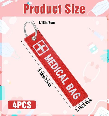 4 Pcs Medical Equipment Luggage Tag, Double-Sided Medical Bag Tag for Luggage & Backpack, Durable Red ID Keychain with Medicals Alert Information in Saudi Arabia