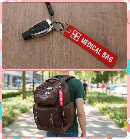 4 Pcs Medical Equipment Luggage Tag, Double-Sided Medical Bag Tag for Luggage & Backpack, Durable Red ID Keychain with Medicals Alert Information in Saudi Arabia