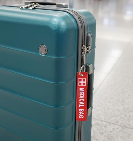 4 Pcs Medical Equipment Luggage Tag, Double-Sided Medical Bag Tag for Luggage & Backpack, Durable Red ID Keychain with Medicals Alert Information in Saudi Arabia