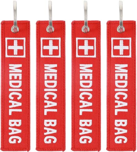 4 Pcs Medical Equipment Luggage Tag, Double-Sided Medical Bag Tag for Luggage & Backpack, Durable Red ID Keychain with Medicals Alert Information in Saudi Arabia