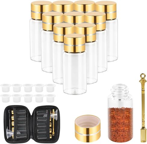 10 transparent glass bottles with golden nuts, 5ml small glass bottles, can be DIY decorated and storage in Saudi Arabia