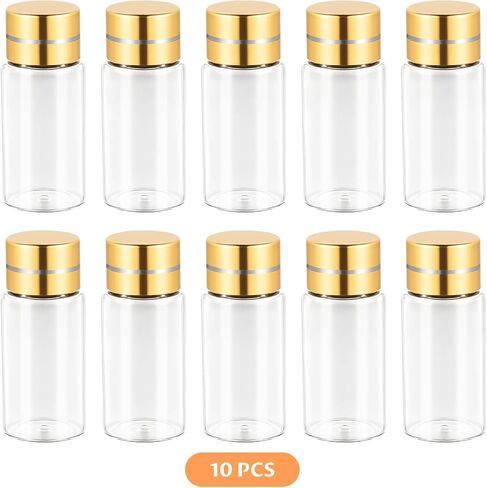 10 transparent glass bottles with golden nuts, 5ml small glass bottles, can be DIY decorated and storage in Saudi Arabia