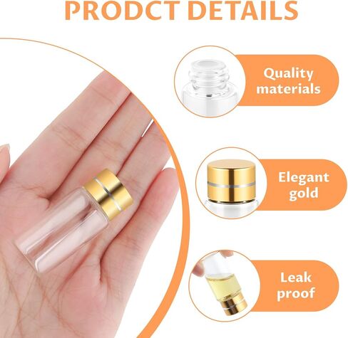 10 transparent glass bottles with golden nuts, 5ml small glass bottles, can be DIY decorated and storage in Saudi Arabia