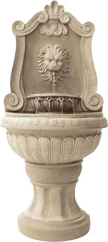 Xbrand 52.4" Sandstone Lion Head Floor Fountain, Two-Tier Outdoor Water Feature, Durable Resin Construction in Kuwait