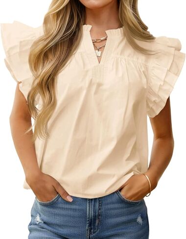 Cicy Bell Womens Ruffle Cap Sleeve Tank Tops V Neck Dressy Casual Blouses Summer Sleeveless Cotton Shirts in Saudi Arabia
