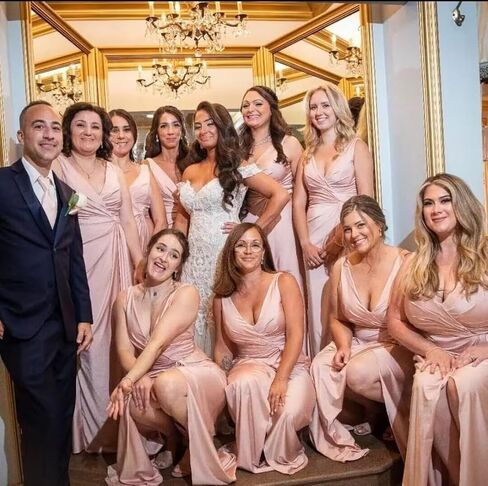 Women's V Neck Bridesmaid Dresses Sleeveless Satin Pleated Formal Dress with Slit 2025 LIN013 in Saudi Arabia