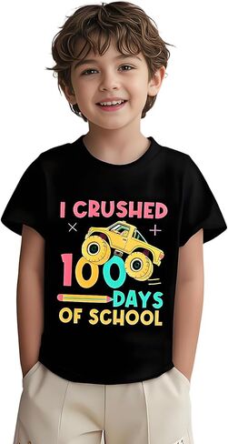 Kids Little Boys 100 Days of School Shirt Kindergarten Primary Student Short Sleeve 100th Day Graphic Tee Top in Saudi Arabia