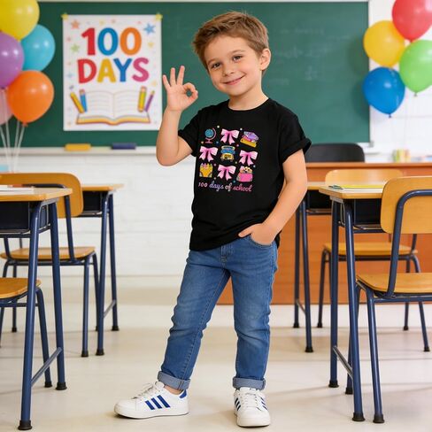 100 Days of School Shirt Kids Toddler Boys Girls 100th Day of School Shirt Celebration Gifts Tees Tops 4-10 Years in Saudi Arabia