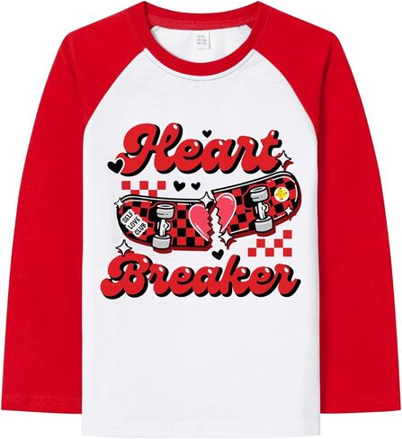 Boys Girls Valentines Day Shirts Raglan Long Sleeve Monster Truck Love Heart Tops Clothes for Kids 2-7 Years in Saudi Arabia