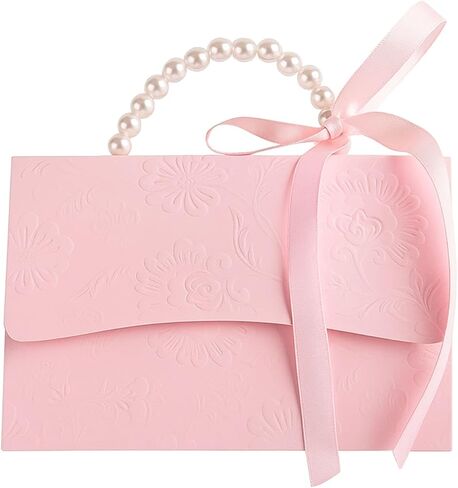 10 قطع من صناديق هدايا ورقية من اللؤلؤ الوردي من موتو آي لتفضلات الزفاف، ووصيفات العروس الأنيقة وصناديق هدايا الحفلات مع شريط، مثالية لحفلات الزفاف، وحفلات استقبال المولود الجديد، والمناسبات الخاصة M in Kuwait
